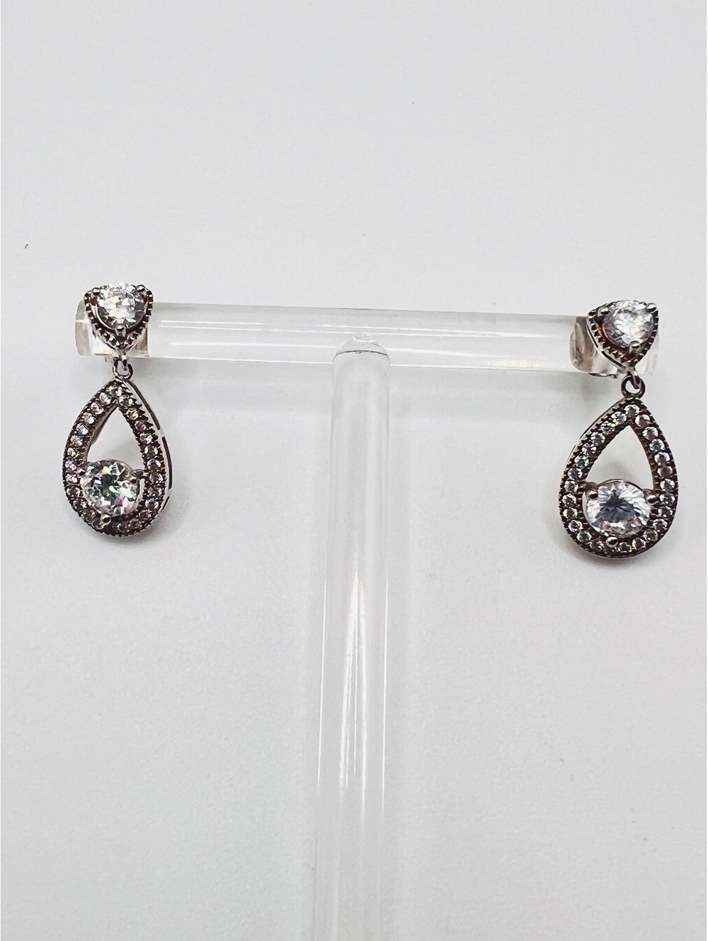925 Sterling Silver Teardrop Halo Dangle Earrings Clear Stone IBC CN